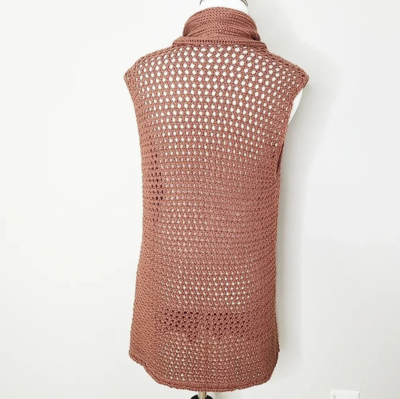 Classiques Entier Brown Crochet Knit Sleeveless Boho Cardigan S - Picture 4 of 6